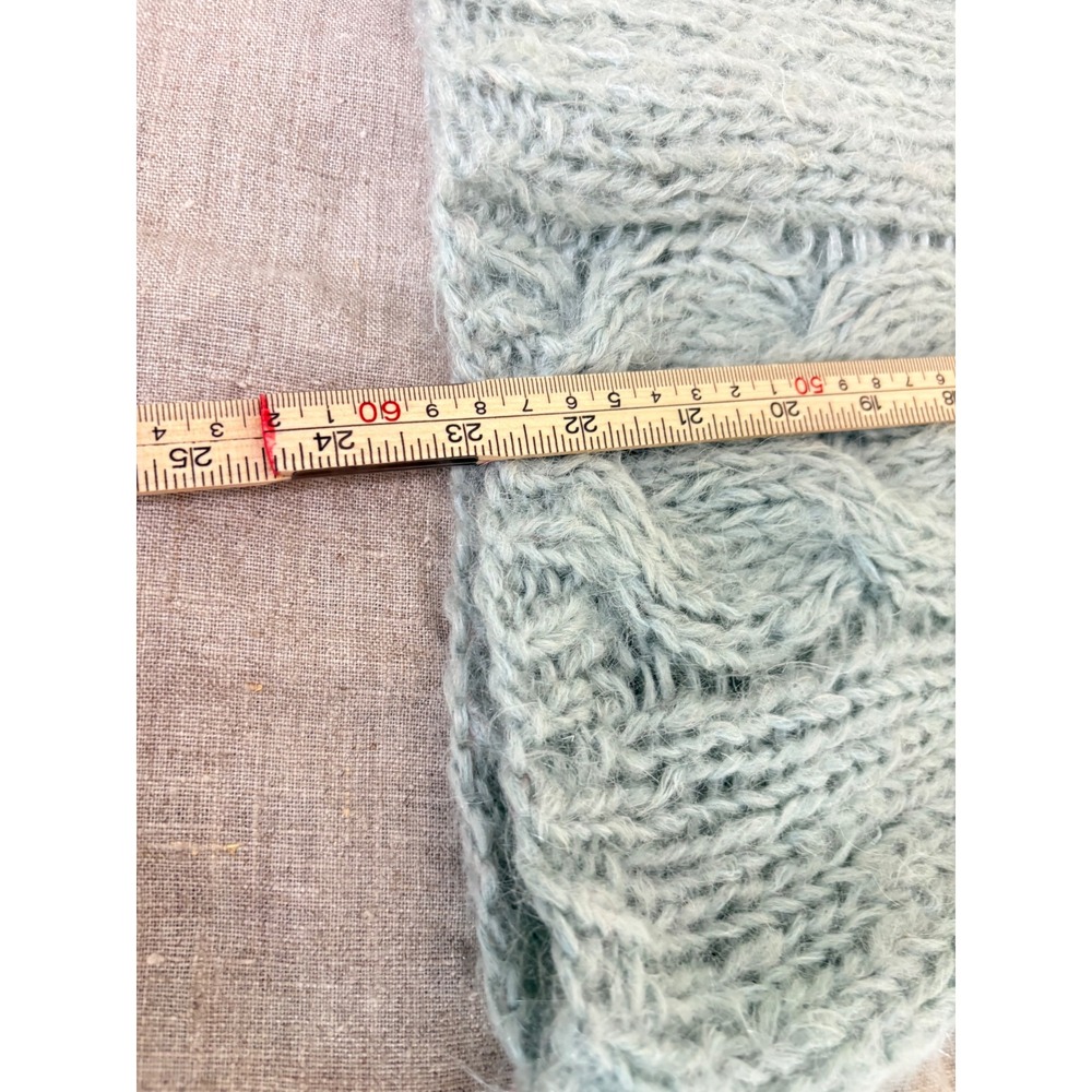 Pamella Hand Knit Mohair Blend Cable Knit V-Neck Sweater Sage Green Womens - Picture 11 of 12